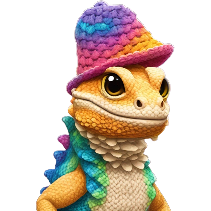 a bearded dragon wearing a crochet hat emoji