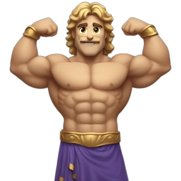Muscular Greek god flexing with arms in air emoji