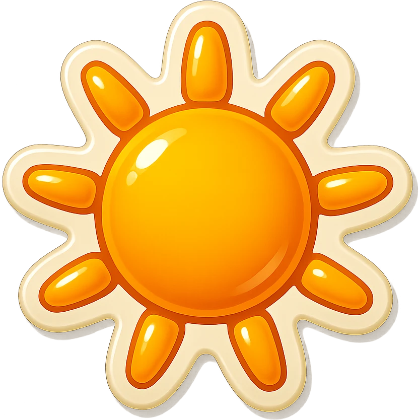 cartoon style sticker, single sun symbol, simple and clear, no text emoji