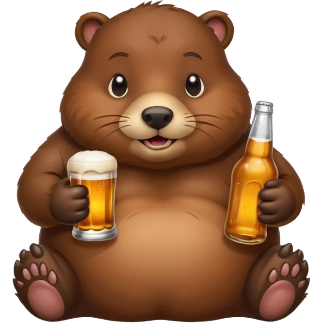 A chubby beaver hugging a beer bottle with both paws emoji