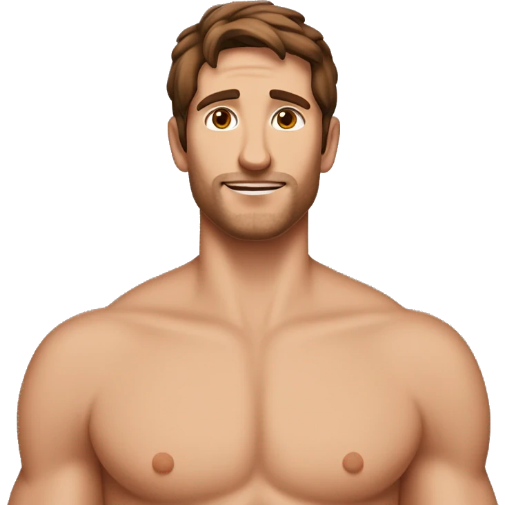 guy with brown hair shirtless holding wiener dog ￼ emoji