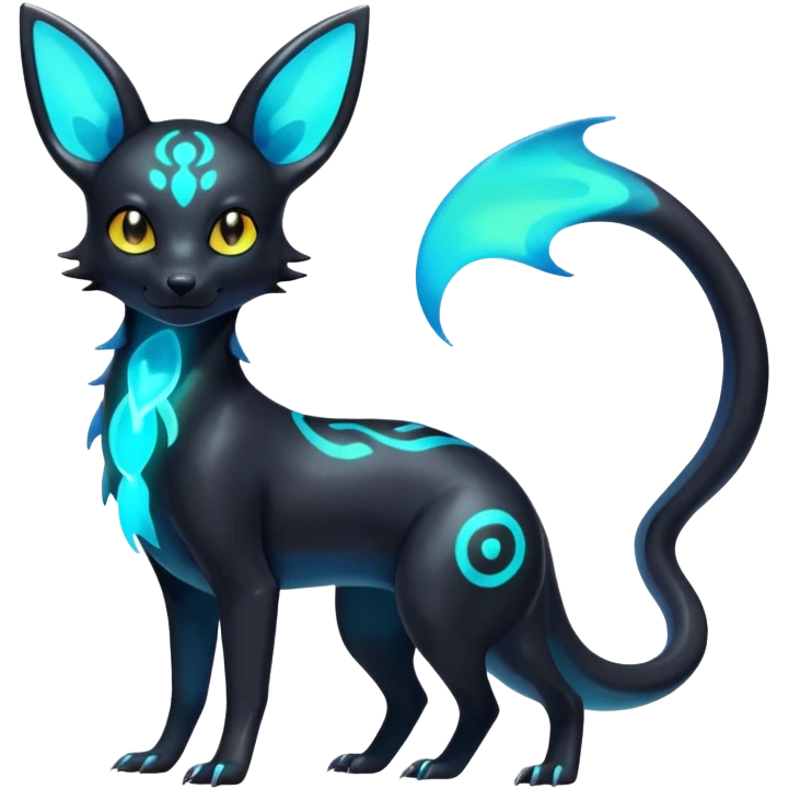 Shiny Aural Iridescent Fluorescent Bioluminescent Umbreon-Amaura-Salandit-Fakémon-fusion (full body) emoji