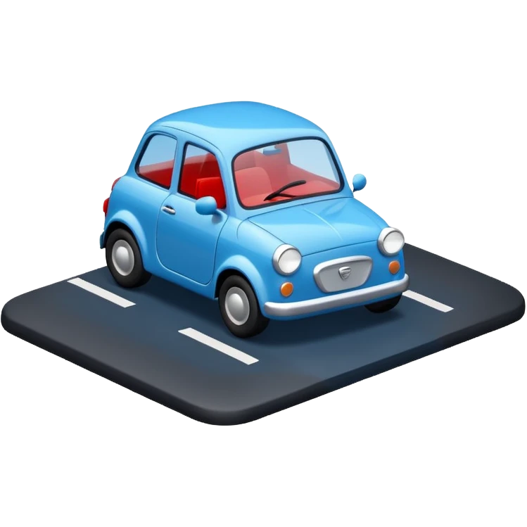 A simple 3D icon showing a road with a small blue car moving forward. The design uses blue, white, and black as main colors, with tiny red accents for the car lights. Clean, minimal, and easy to understand. emoji