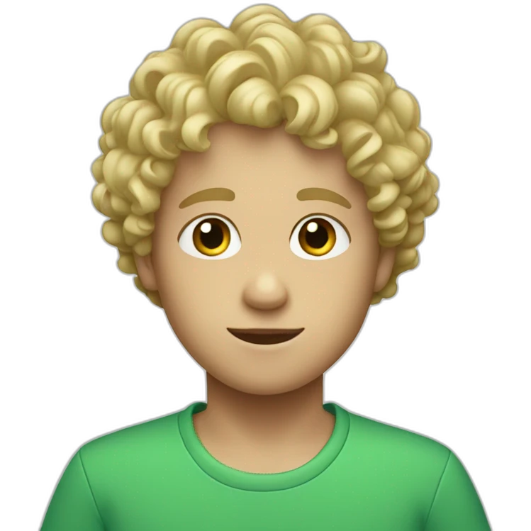 Blond curly  boy with green eys and blue shirt emoji