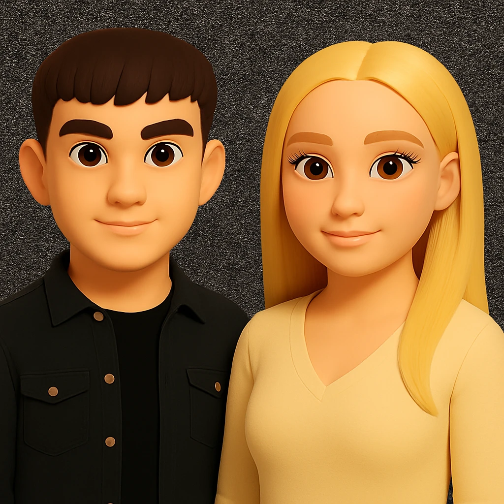 Make the people in the image stand slightly farther apart from each other, preserving the original style and background. emoji