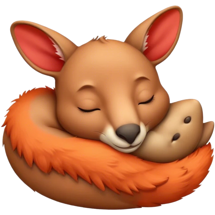 Meme-Worthy Cute Sleeping Kangaroo Portrait Emoji, Head resting peacefully with a contented smile, showcasing a robust build and a luxuriously soft red-orange fur, eyes shut in a serene, restful nap, Simplified yet hilariously adorable features, highly detailed, glowing with a soft, drowsy light, high shine, relaxed and utterly lovable, stylized with an air of playful laziness, bright and heartwarming, soft glowing outline, capturing the essence of a comically sleepy kangaroo, so meme‐worthy it feels like it could instantly become the next viral sensation of adorable slumber! emoji