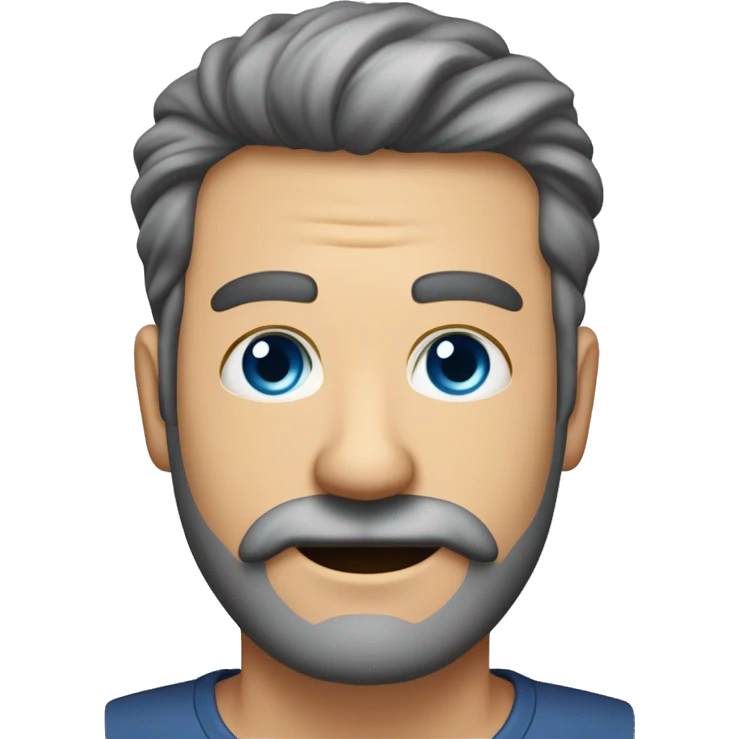 Homem de 50 anos, sem rugas, cabelo liso grisalho penteado para o lado, moreno, rosto quadrado, estatura alta, bonito, sem barba e sem bigode, forte, camisa azul e fazendo o c com a mão emoji