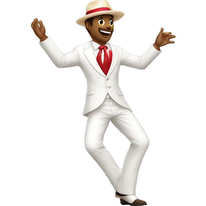 Man dancing samba wearing a panama hat and white suit with a red tie emoji