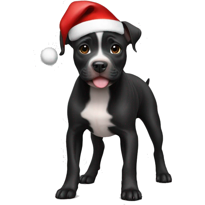 Black pitbull puppy with Santa hat  emoji