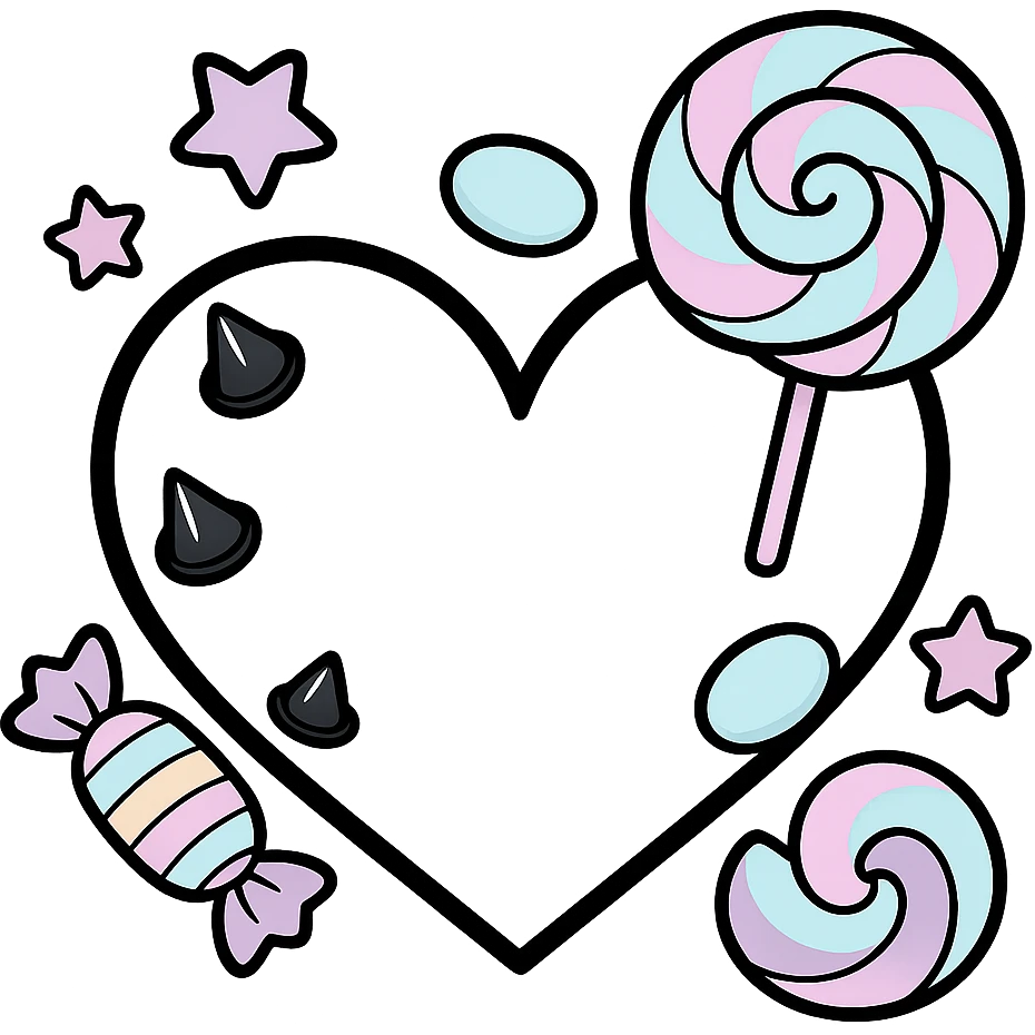 pastel goth heart with pastel candy and black studs, remove background emoji