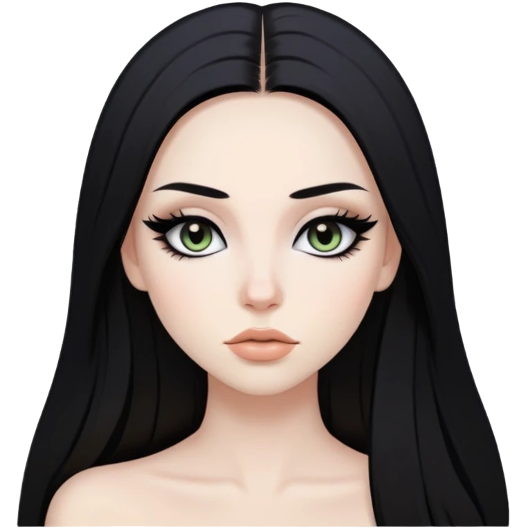 pale, black straight hair, baddie,pretty, makeup, black eyeliner, long hair emoji