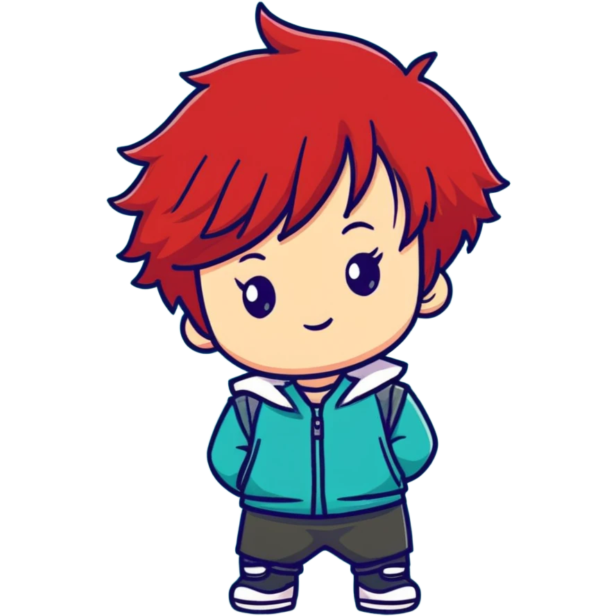 chibi character with red hair, cute expression emoji