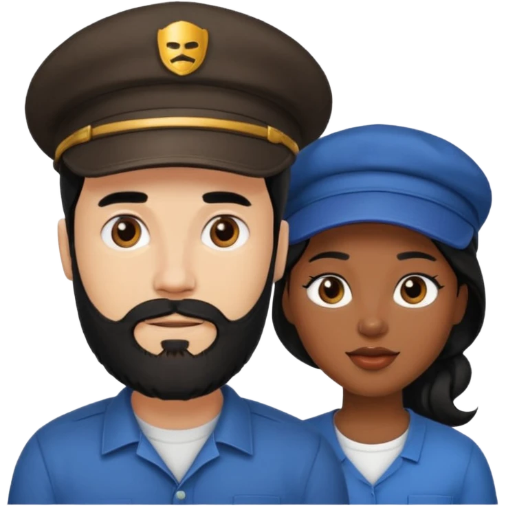 Couple emoji -WHITE with man with beardwith cap on and BLACK FEMALEwith mid length black emoji