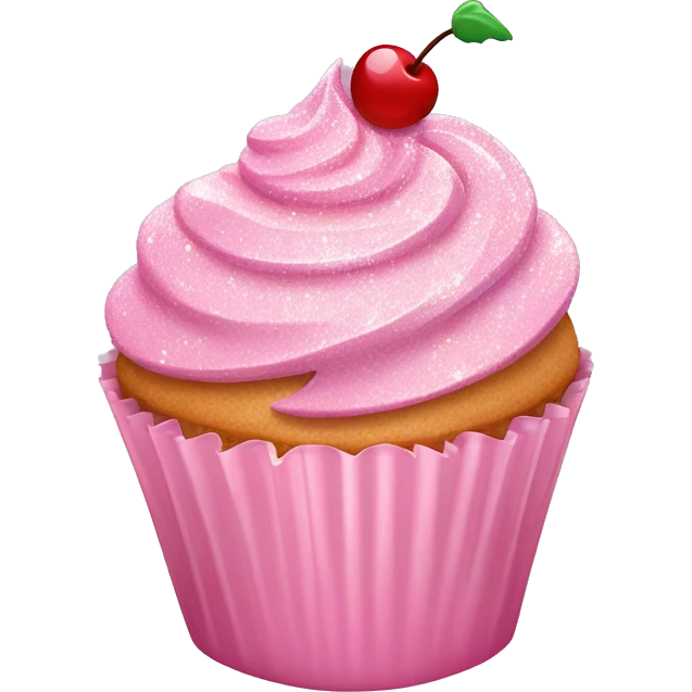Pastel Pink Cupcake "A pastel pink cupcake with glittery frosting, a glowing cherry on top, and floating sparkles around the wrapper." emoji