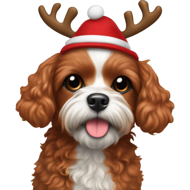 ruby red toy cavoodle with a reindeer hat on  emoji