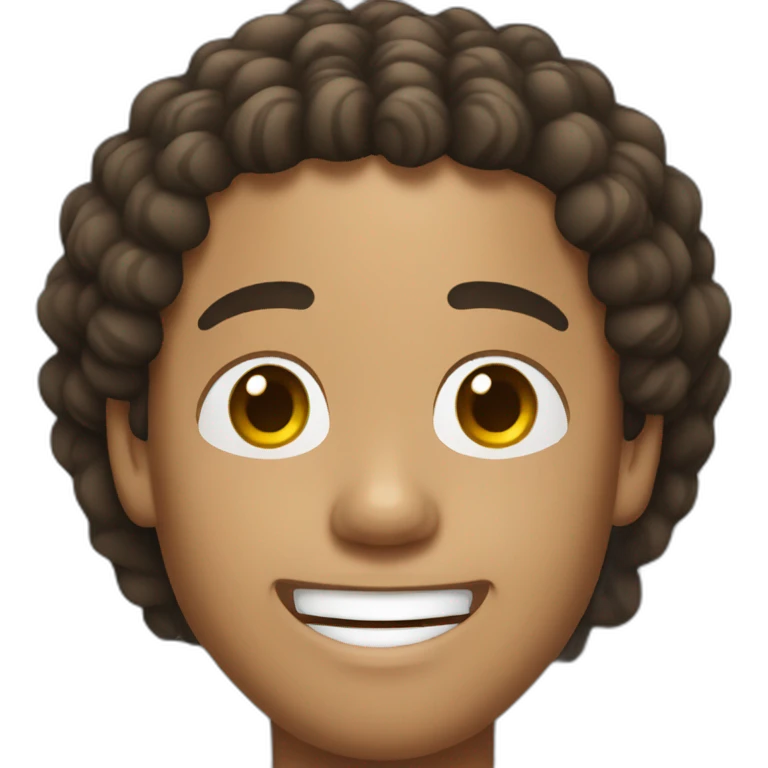 Chinese man with curly hair and Ronaldinho smile emoji