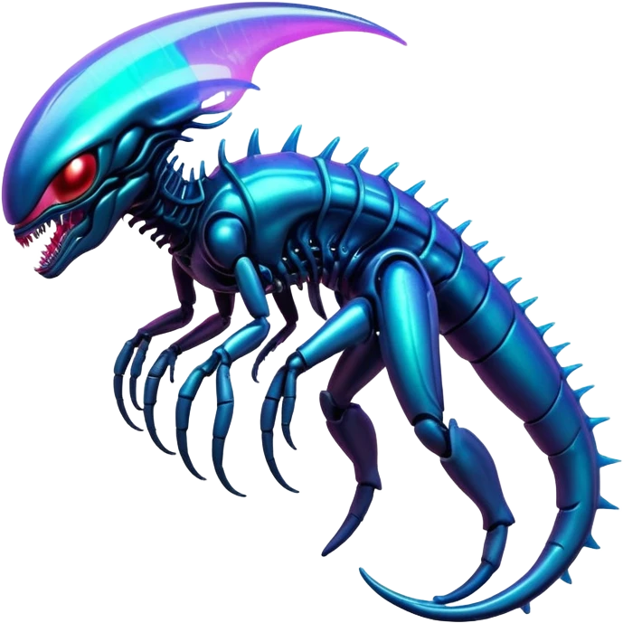 A colorful shiny futuristic neon-glowing iridescent bioluminescent xenomorph-genesect-hybrid emoji