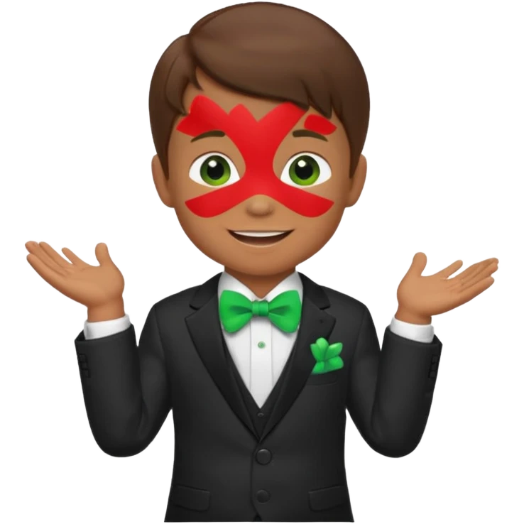 baby boy brown hair in suit, with green bow, smile emoji