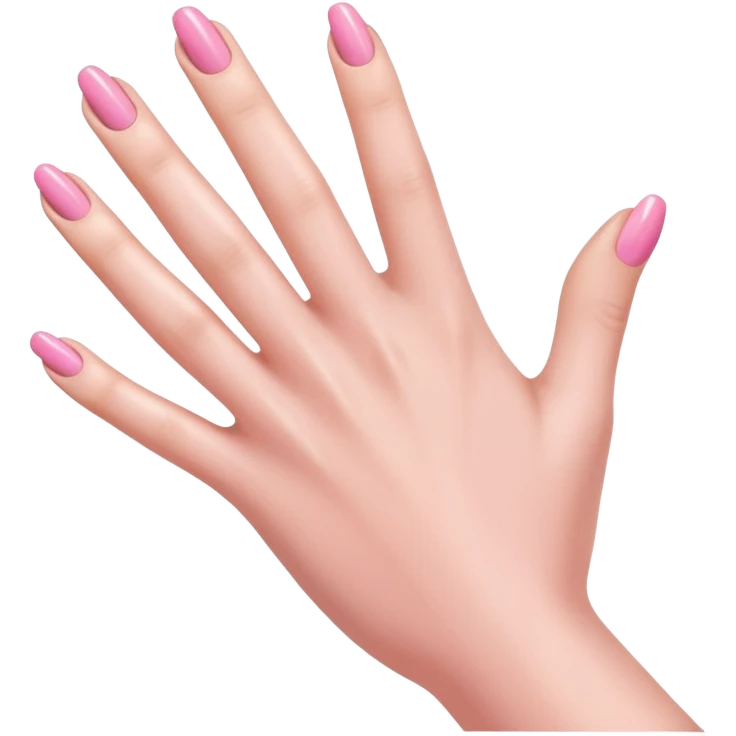  pink  close-up of a human hand with exactly five fingers, beautifully manicured nails, glossy pink nail polish, elegant nail shape, soft lighting, realistic style, isolated on transparent background" emoji