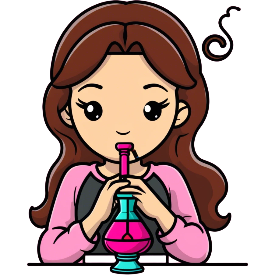 Ein braunhaariges Mädchen was eine Pinke Shisha raucht  emoji