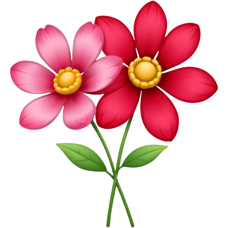 One red flower and one pink flower in transparent bouquet with red band  emoji