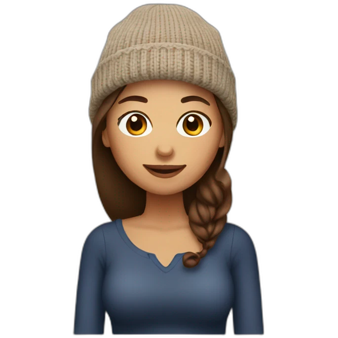 Woman with a brown hair in a beannie drinking wine emoji