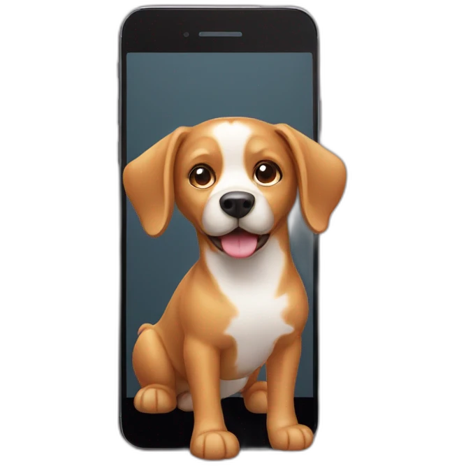 a caramel dog with a smartphone emoji