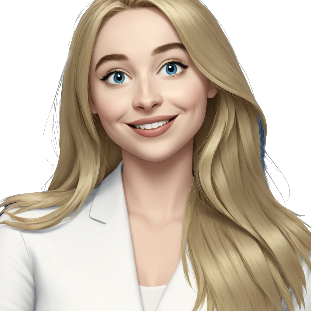 blonde girl smiling in blue emoji