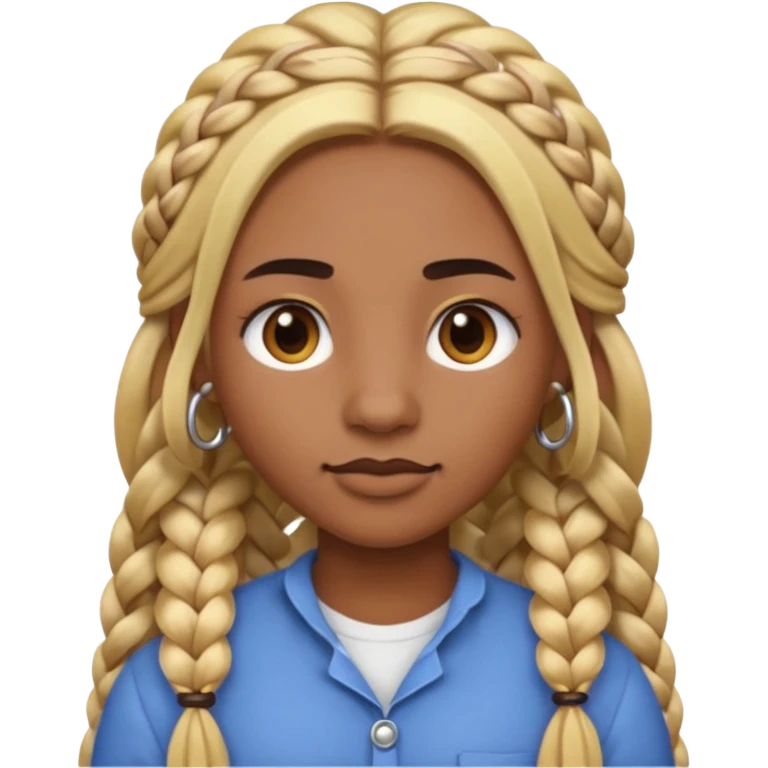 A person emoji with medium-dark skin, long blonde hair styled in two thick braids, dark eyebrows, brown eyes, a small nose, and distinct facial piercings — a ring on the eyebrow and another on the lower lip. emoji