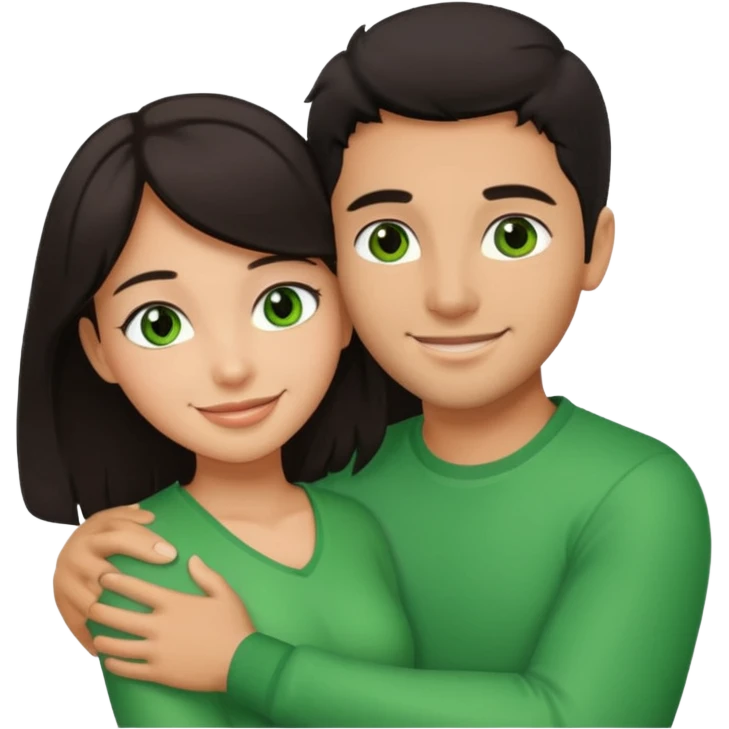 i want a emoji picture of a romantic hug with a latin guy and a dark hair girl with green eyes emoji