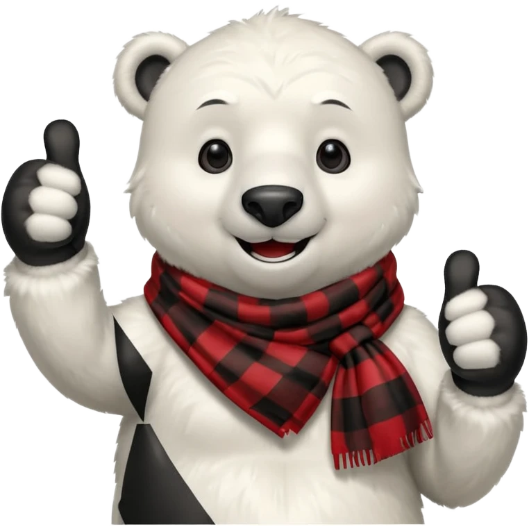Polar Bear, smiling, thumbs up, wearing red Checkered Triangle scarf emoji