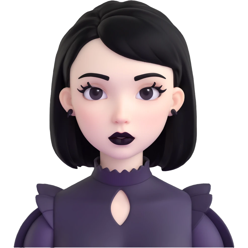 black goth with pale skin, black lipstick, black hair emoji