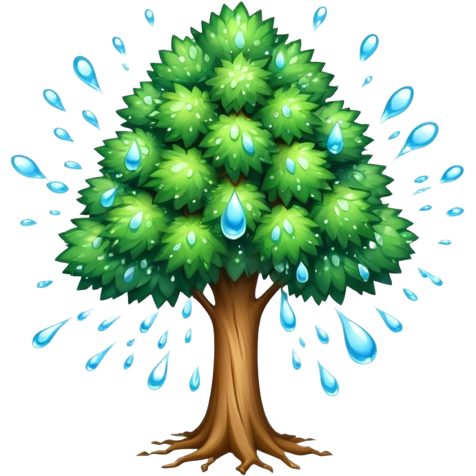 a tree exploding with water droplets bursting outward instead of fire or smoke emoji