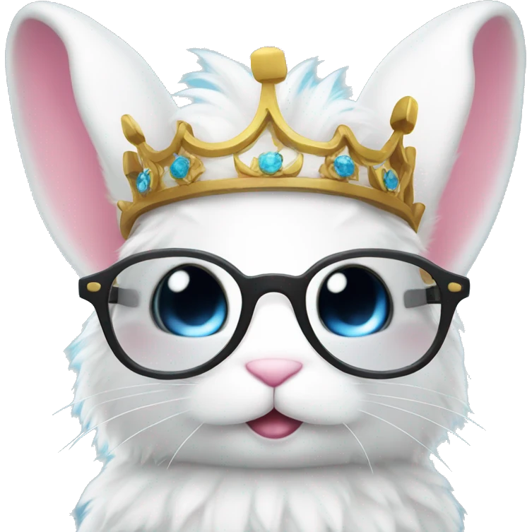 cute super fluffy white bunny with glasses wearing a crown emoji