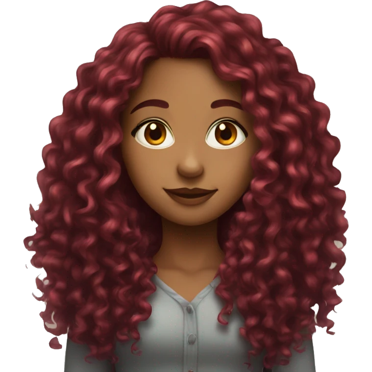beautiful girl with long burgundy curly hair  emoji
