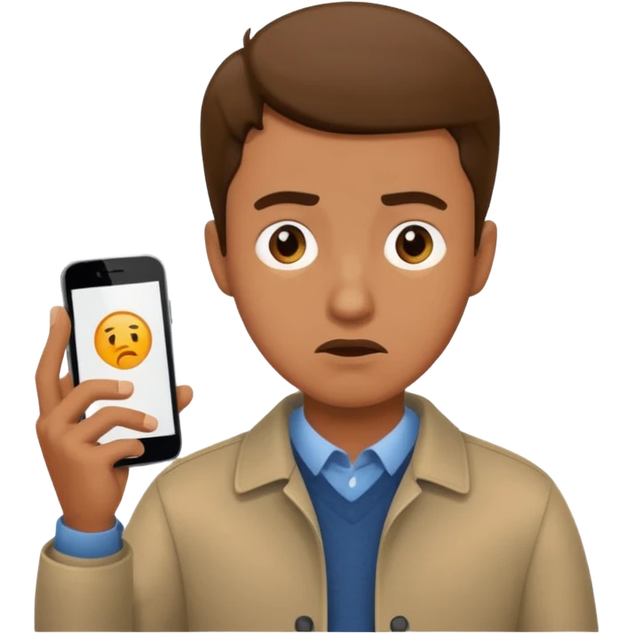 a guy confused why someone is showing him a phone emoji