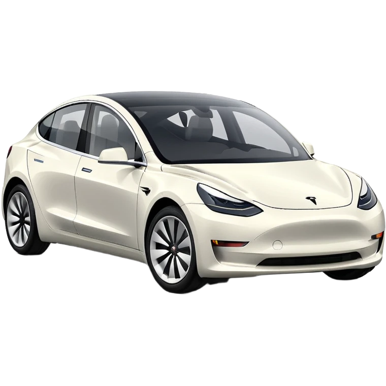 Tesla model 3 white. Icon. In a hurry, late  emoji