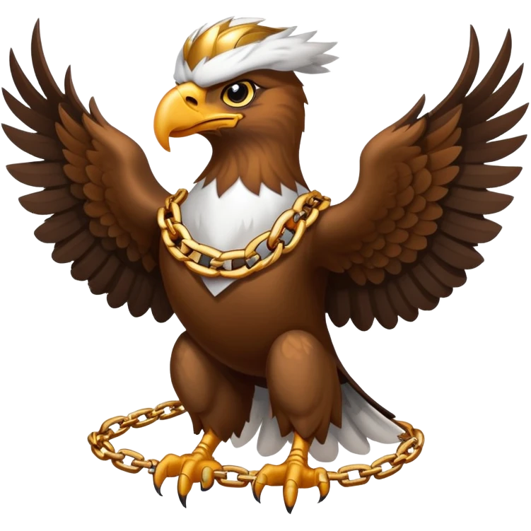 un aguila con apareciencia ganster y elegante con anillos en las manos y cadenas emoji