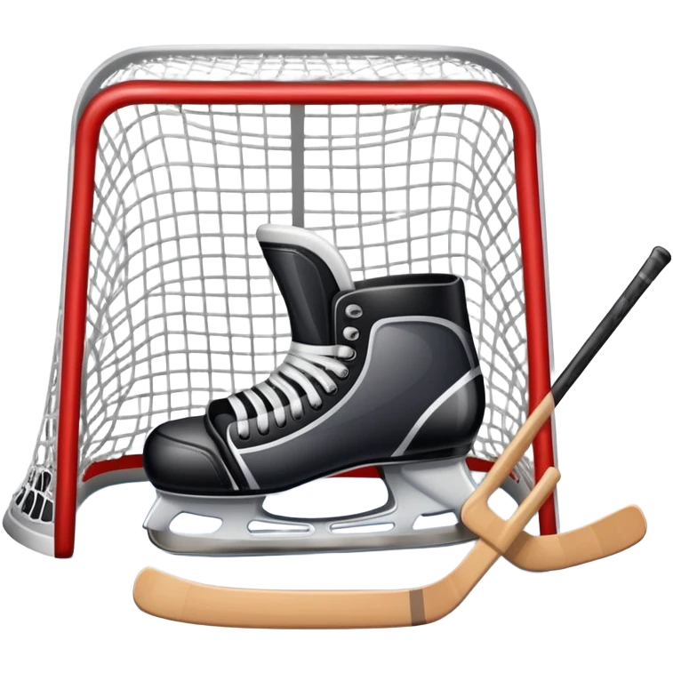 Clear glass cup with hockey skates, hockey stick, hockey net, and hockey puck inside the glass  emoji