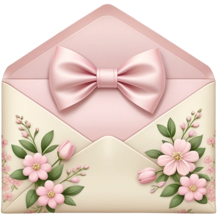 "A delicate floral envelope sealed with a silky bow, featuring soft pink and cream flower patterns."
 emoji