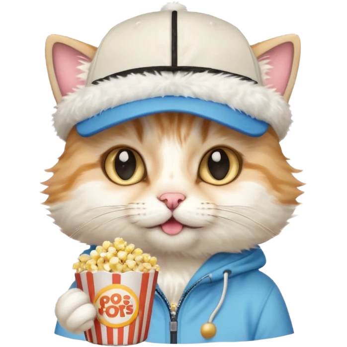 cat with with rapper popcorn with cap emoji