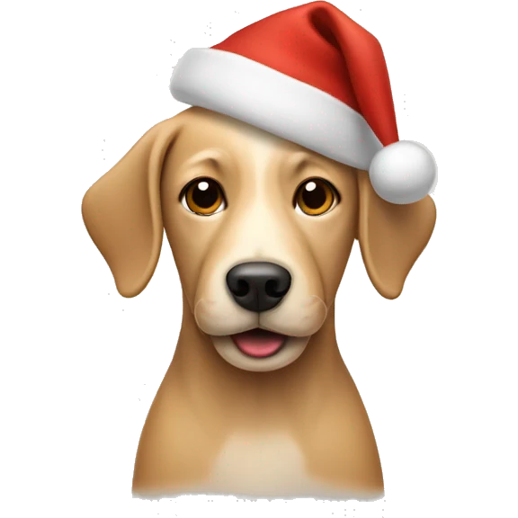 Beige dog wearing a Christmas hat emoji