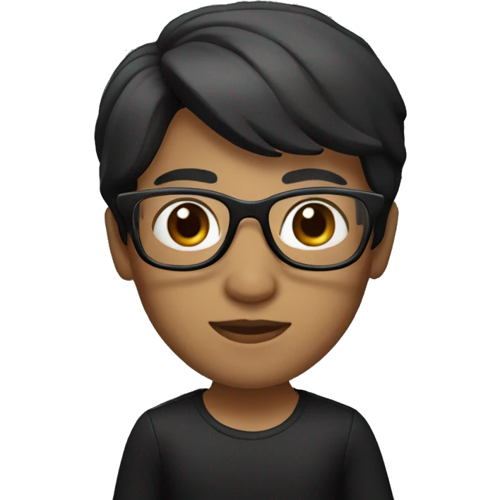memoji, black short hair, glasses, black shirt emoji