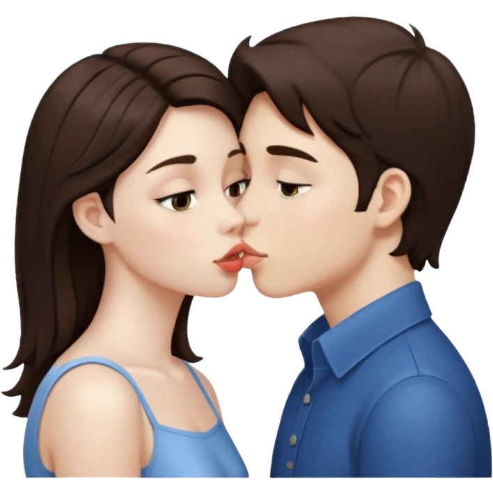brunette boy pale skin and brunette girl kiss emoji