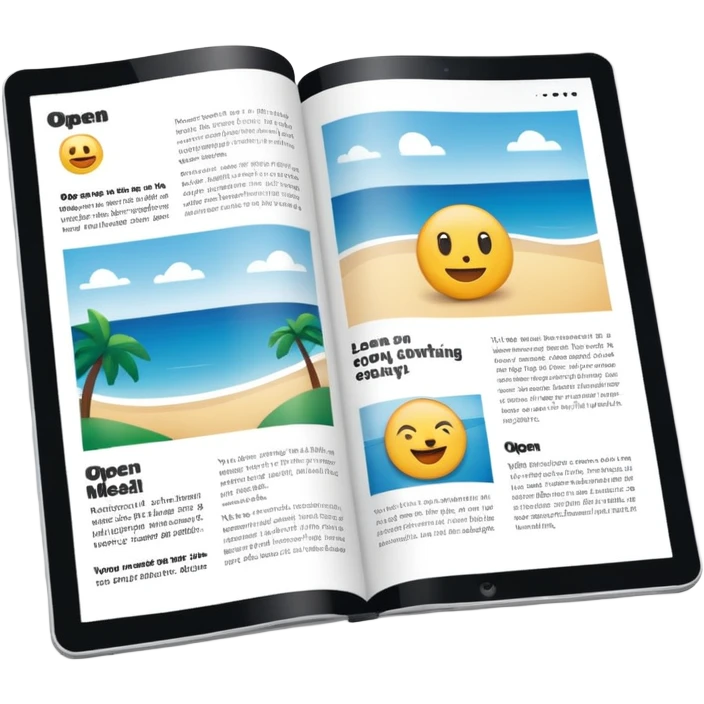 open magazine layout with text and image blocks emoji