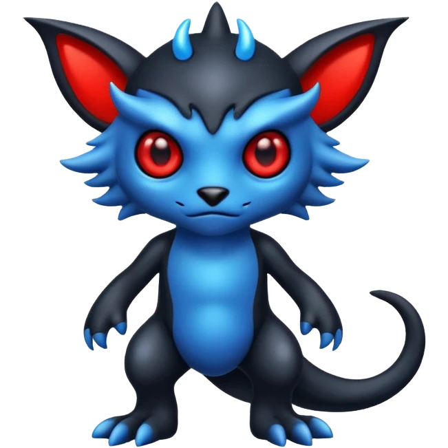 Black and Blue Venom-Stitch-Zekrom-Salandit-Sneasel-fusion, full body, with red eyes  emoji