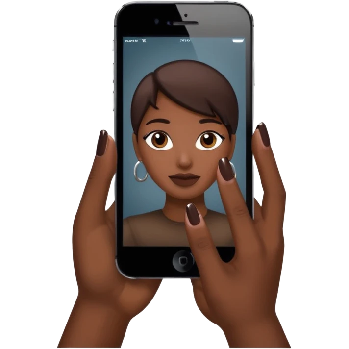 African American hand holding iPhone taking a picture emoji