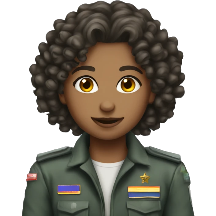 Young female pilot army curly hair wizard  emoji