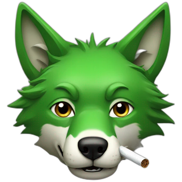 The green wolf's head is a cigarette in his teeth emoji