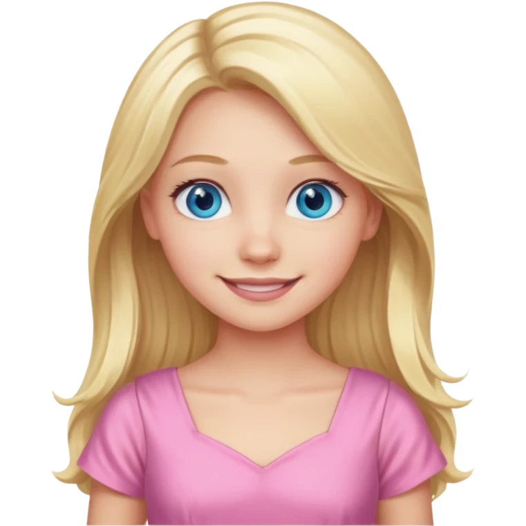 Blonde smiling girl with blue eyes and long hair wearing a pink dress  emoji